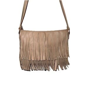 Charming Charlie Women's Double-Layered Fringe Tan Medium Shoulder Bag